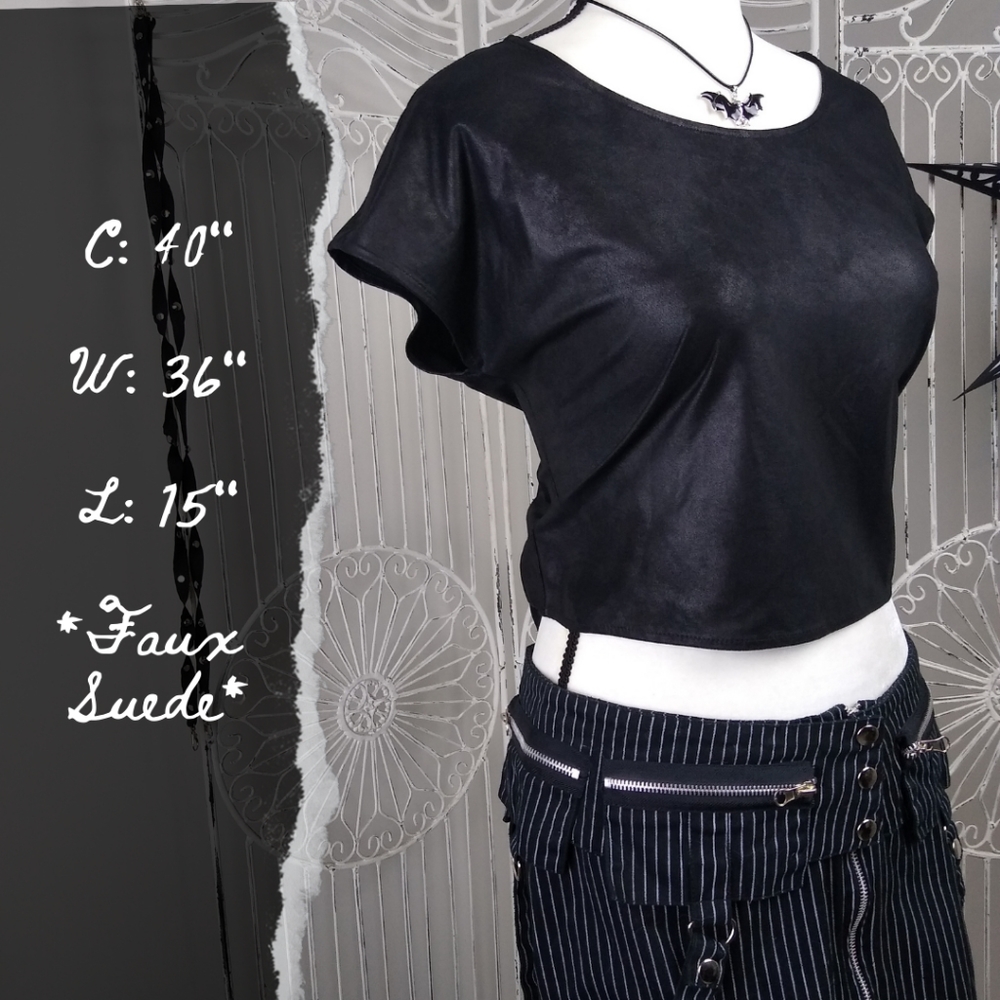 Black Faux Suede Crop Top